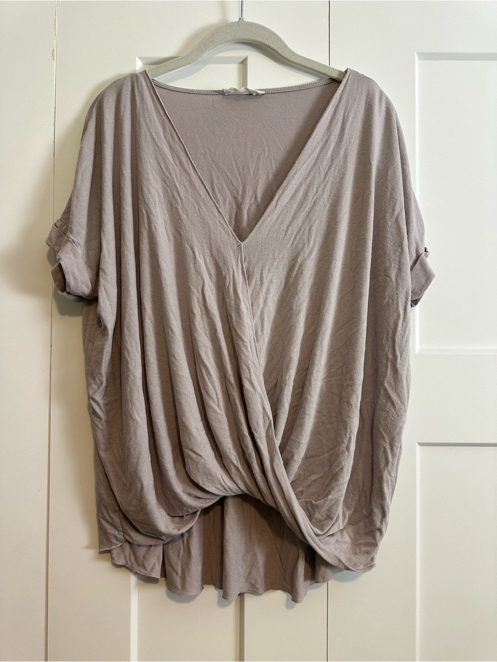 Double Zero Taupe Draped V-Neck Twist-Front Tunic